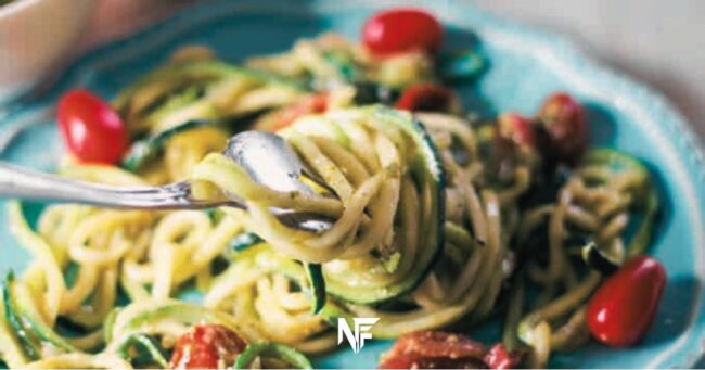 Zucchini Noodles with Pesto and Cherry Tomatoes